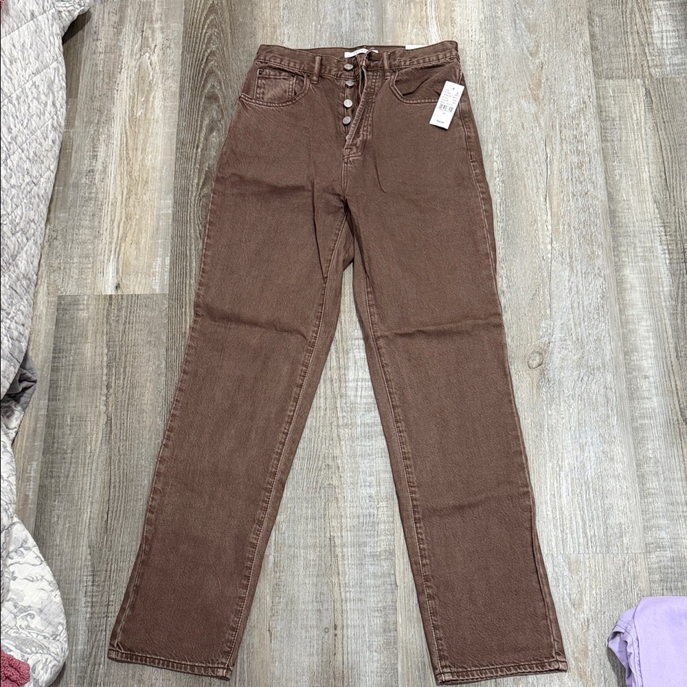 PacSun Brown High-Waist Button-Fly Straight Jeans